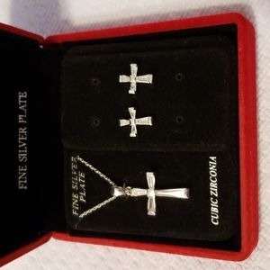 Silver Cross necklace and earring